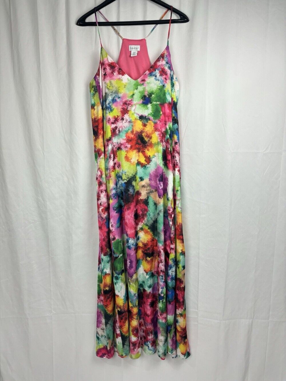 Nicole Miller Watercolor Floral Satin Sleeveless A-Line Maxi Dress Sz M